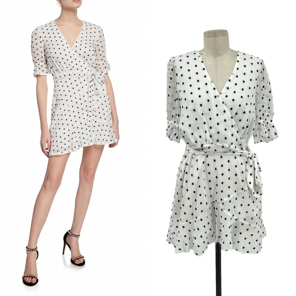 La Maison Talulah Something About You Mini Dress in White Black Polka Dot Print